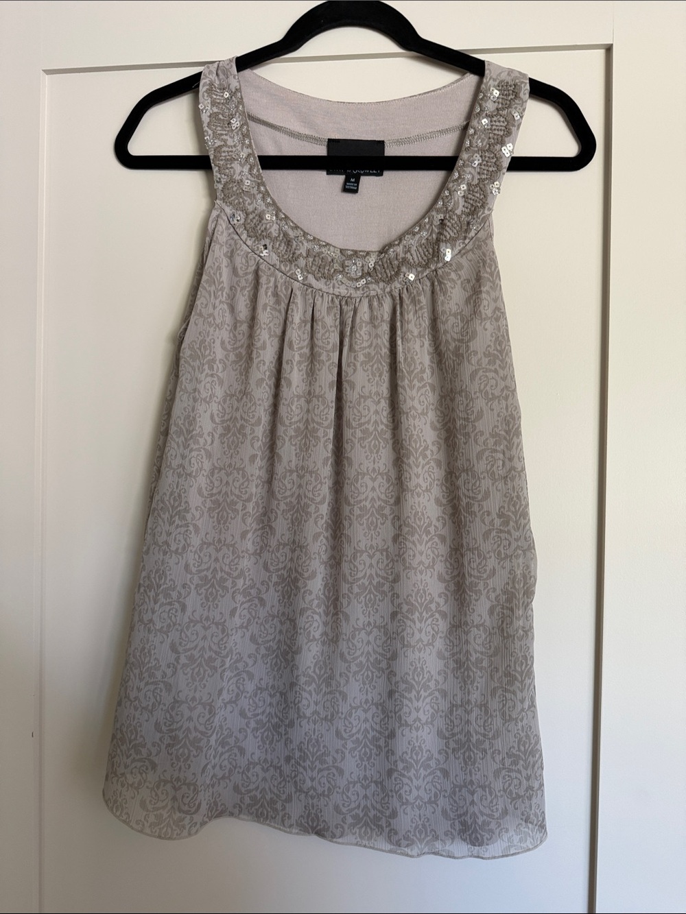 Cynthia Rowley Light beige Printed Tank with Sequin Scoop Neck
